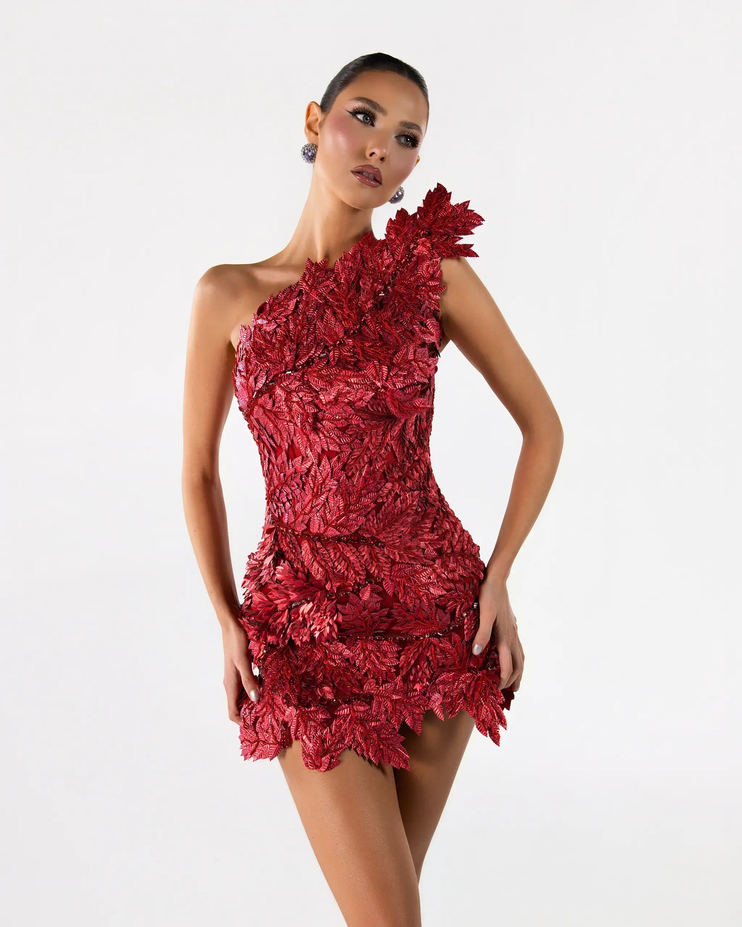 Leaf Sculpted One-Shoulder Mini