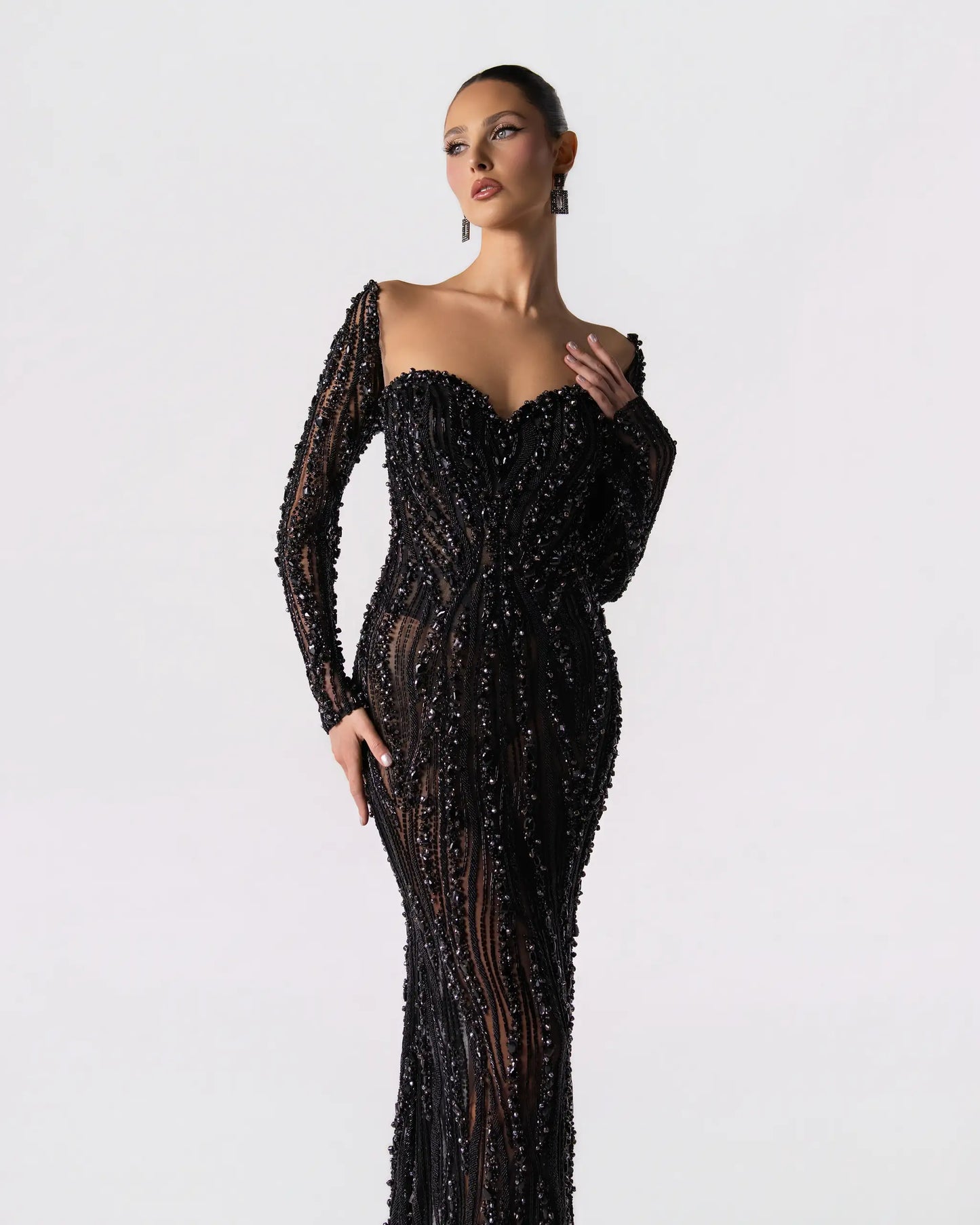 Embellished Long Sleeve Gown