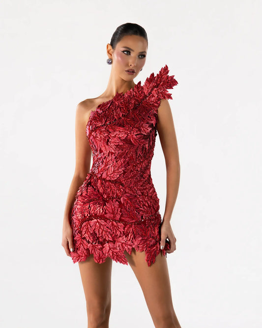 Leaf Sculpted One-Shoulder Mini