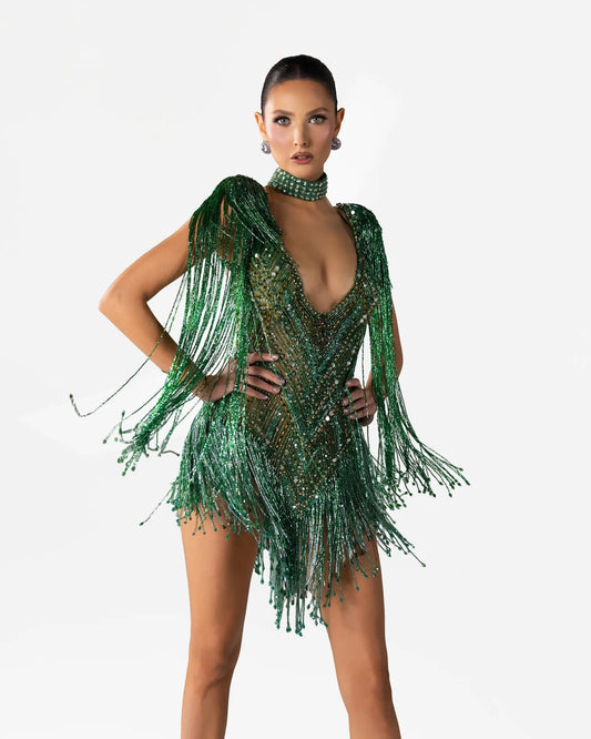 Emerald Crystal Fringe Mini