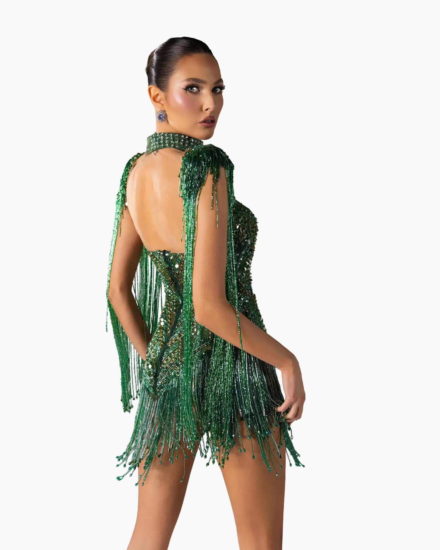 Emerald Crystal Fringe Mini