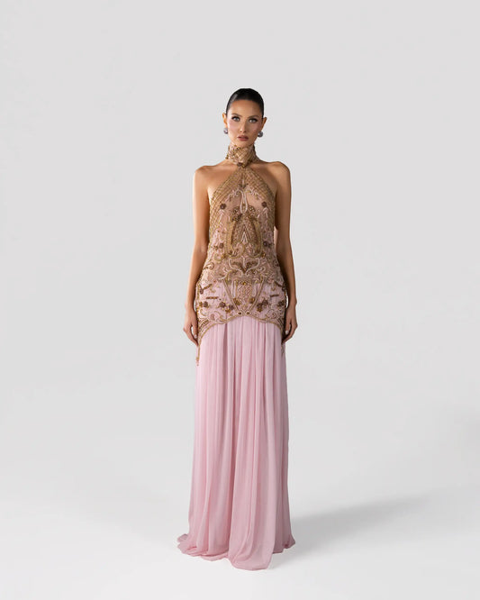 Embroidered Haltered Gown
