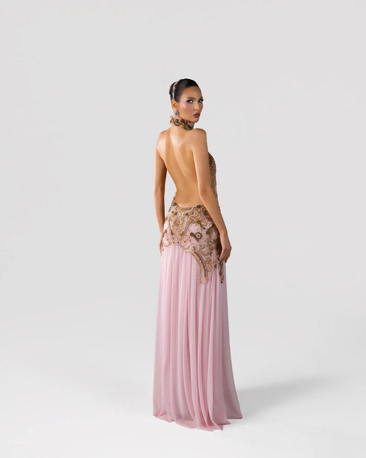 Embroidered Haltered Gown