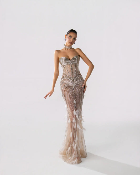 Feather Crystal Corset Gown