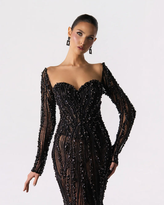 Embellished Long Sleeve Gown