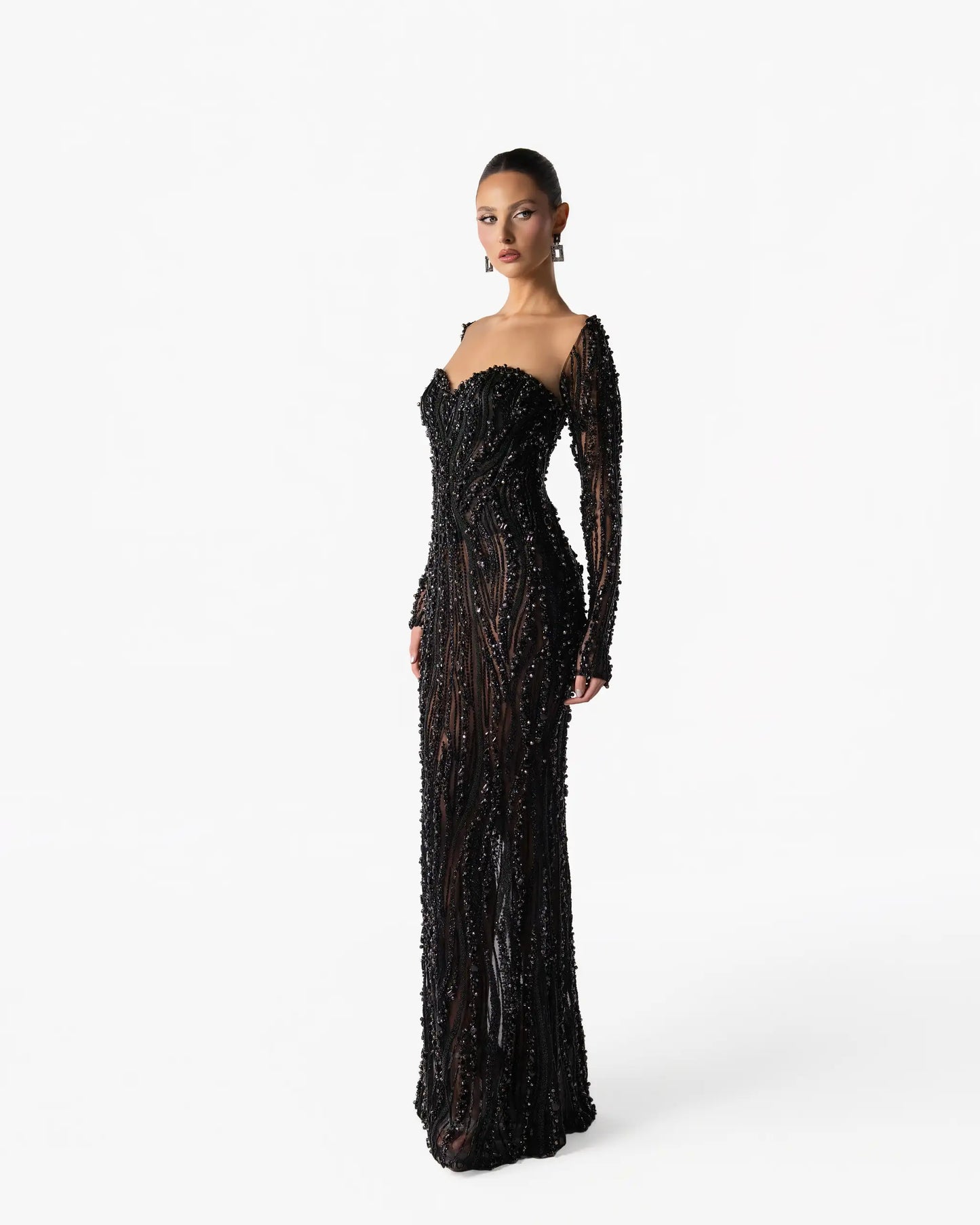Embellished Long Sleeve Gown