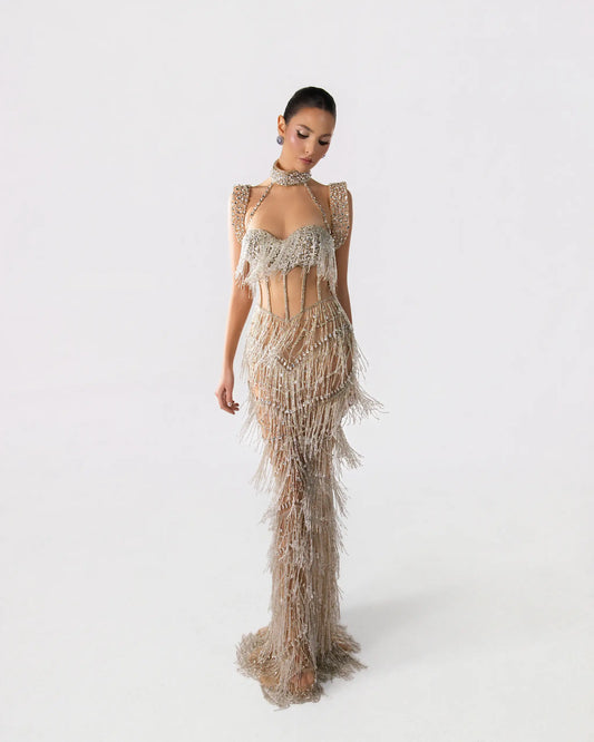 Crystal Fringe Cut-Out Gown
